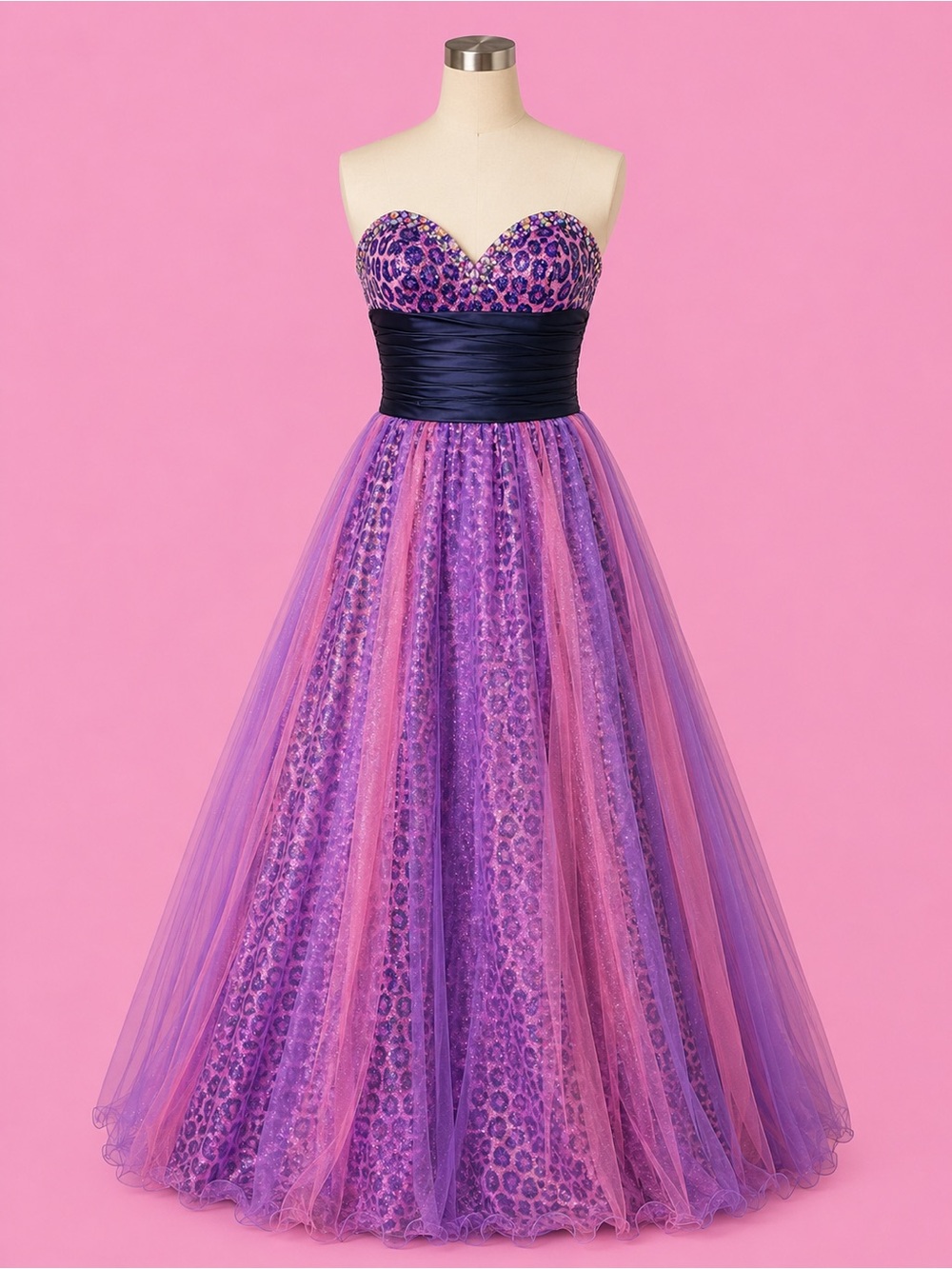 NWT Jovani Y2K Purple Leopard Rhinestone 5 Layer Prom Ball Gown XS 0